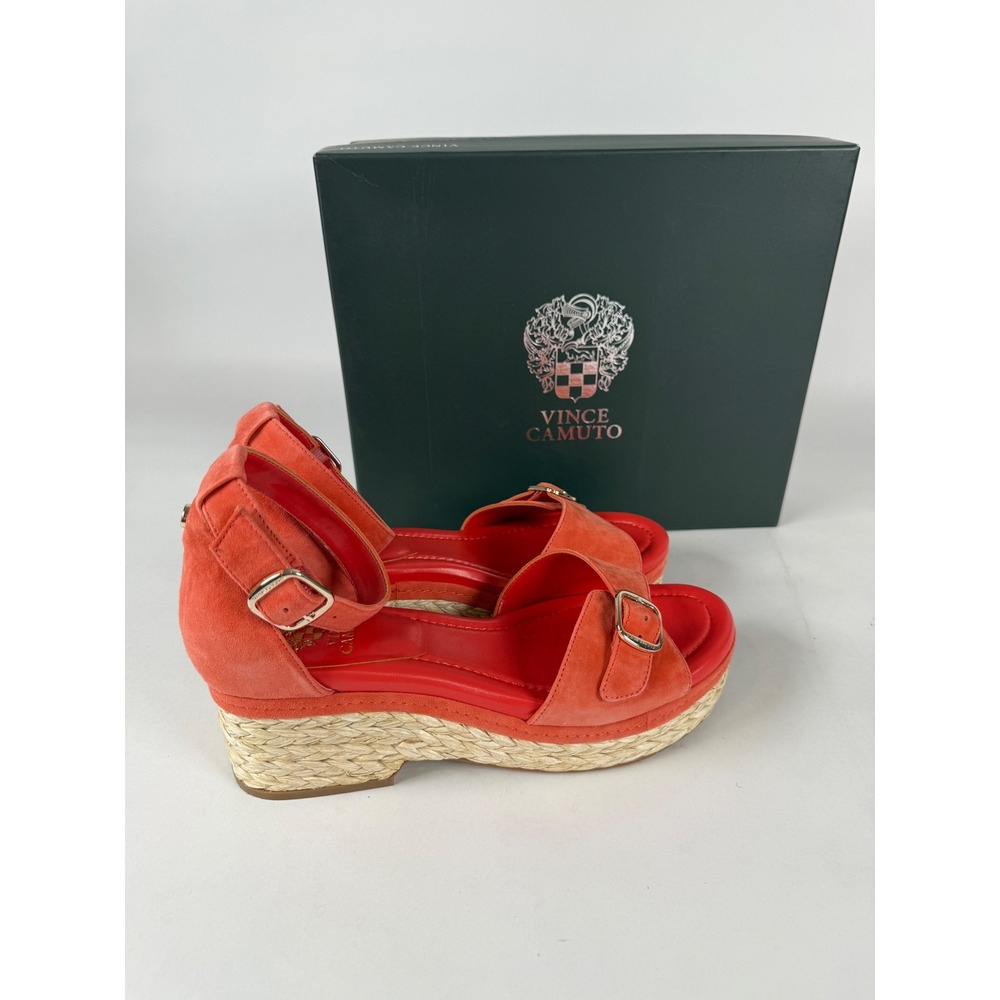 Vince Camuto Meterry Wedge Ankle Strap Sandal Peach Pop Suede VC-METERRY 9M